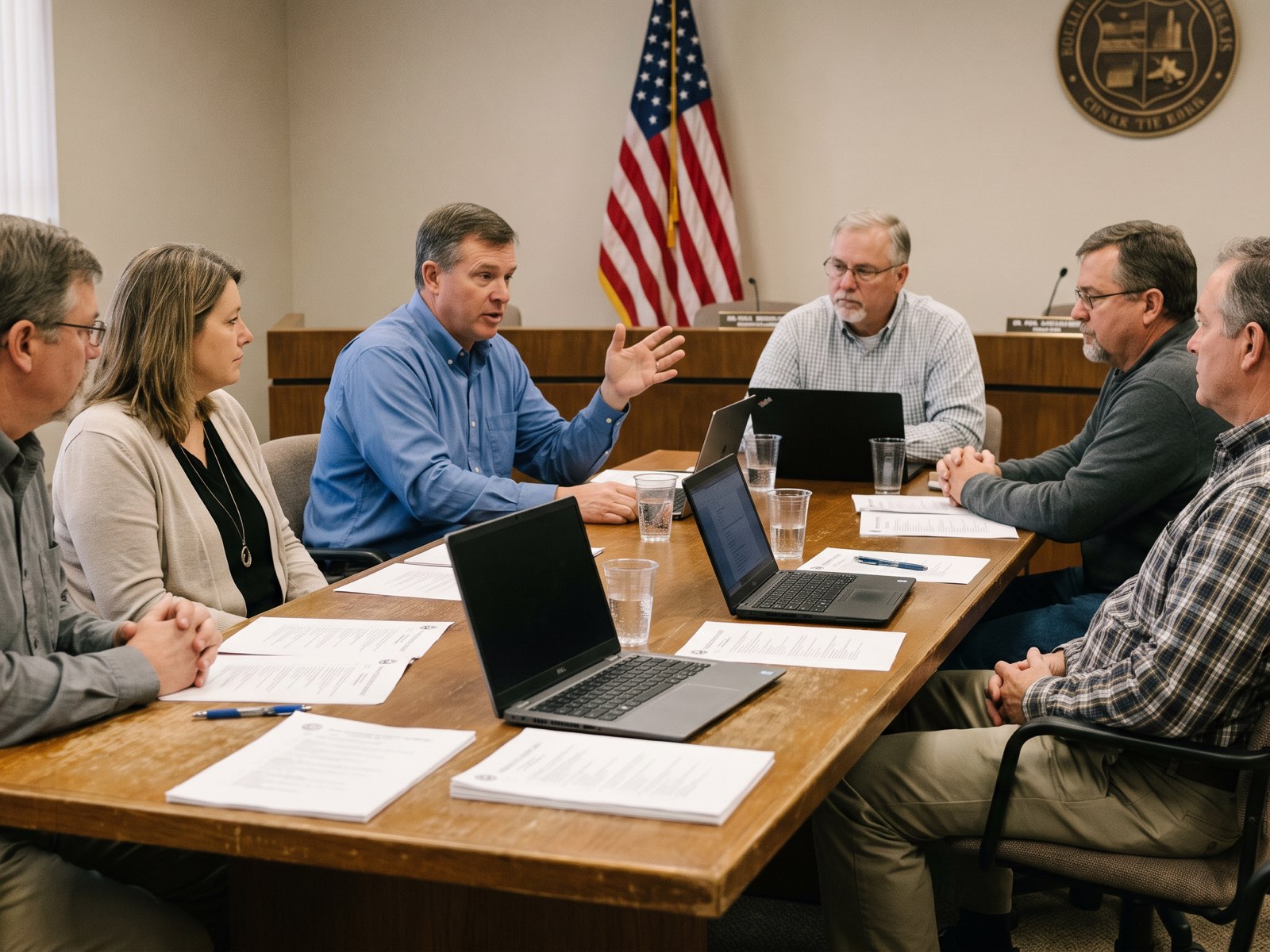 City staff around the table in a municipal work session